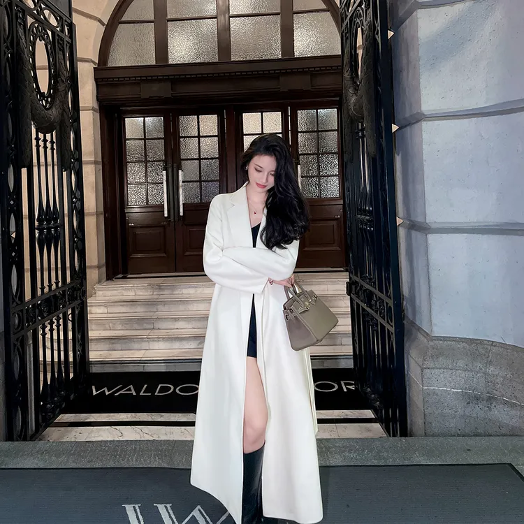 白色双面羊绒大衣女中长款2025冬季新款高端气质宽松显瘦毛呢外套