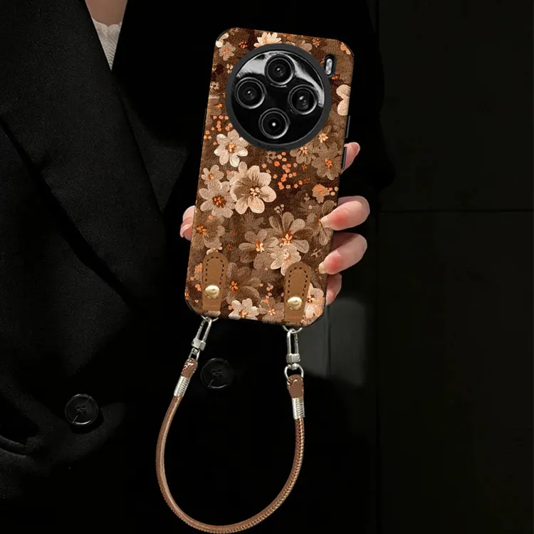 棕色花瓣适用vivox300pro手机壳x300复古风轻奢x200ultra简约个性