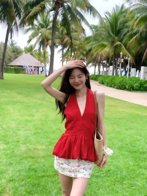 纯欲性感立体花朵斜肩短袖T恤女2025夏季新款设计感小众辣妹上衣