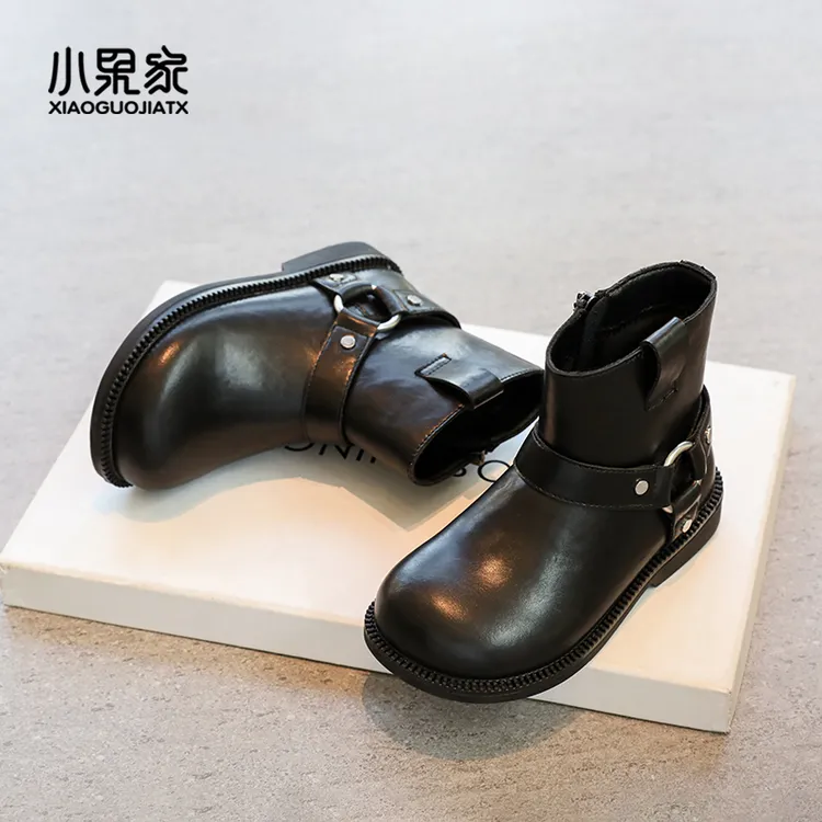 女童马丁靴儿童靴子男童短靴秋季皮靴英伦风黑色中筒靴小女孩鞋子