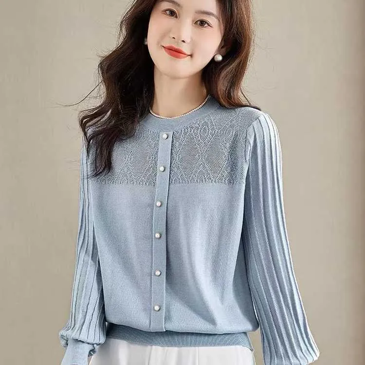 2025秋冬新款泡泡袖针织衫毛衣女打底衫减龄洋气漂亮小衫薄款打底