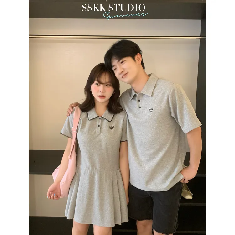 KMZY/KMZY山_山【夏日告白】微胖学院风Polo领情侣穿搭长短款连衣裙