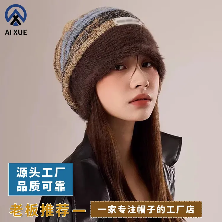 网红女士保暖堆堆帽针帽包头帽2025年冬季金华产腈纶针织韩版