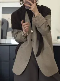 【珍珍何A】6029定制款韩系极简V领披肩羊毛西装