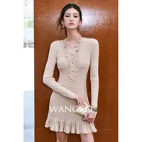 WANGXO 麻爽超柔金丝细闪收腰连衣裙 2501020W