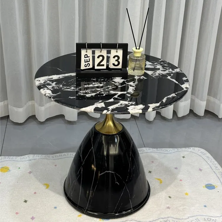 天然大理石沙发边几简约现代客厅圆形小角几轻奢风家用创意小茶几