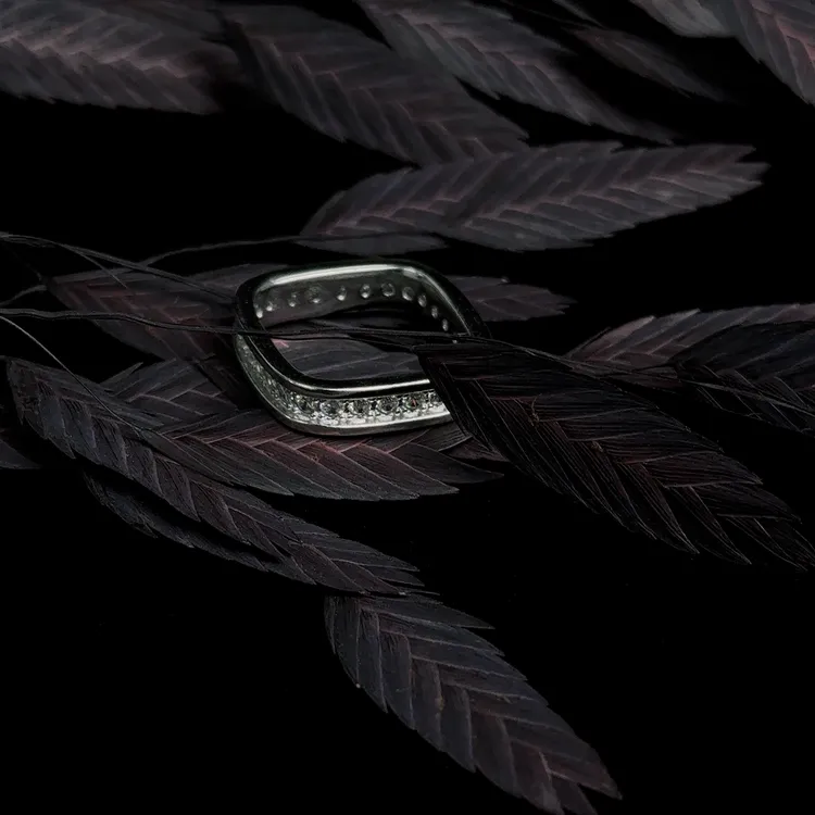 925银戒指 中古vintage方形戒指s925银满圈镶嵌时髦法式复古指环