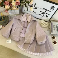 T3【悦禾】秋款上新皮衣拼接假俩件秋季长袖儿童女宝休闲套装7659