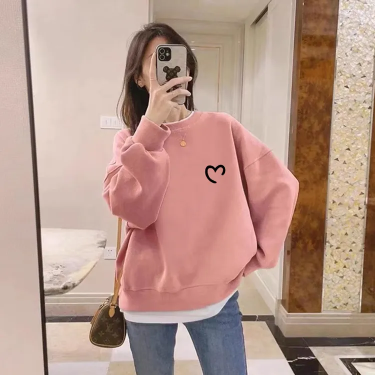 假两件圆领卫衣女2025新款秋冬宽松外套加绒加厚拼接上衣春秋薄款