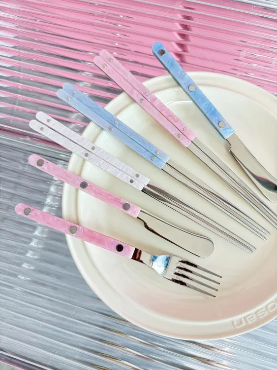 雾岛生活 轻奢亚克力风高颜值不锈钢餐具筷子刀叉甜品勺家用
