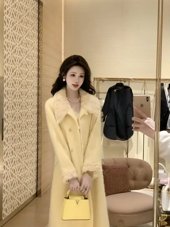 【雅乔定制】国王的礼物 山羊绒拉绒绵羊毛大衣外套女DYDD-25070112