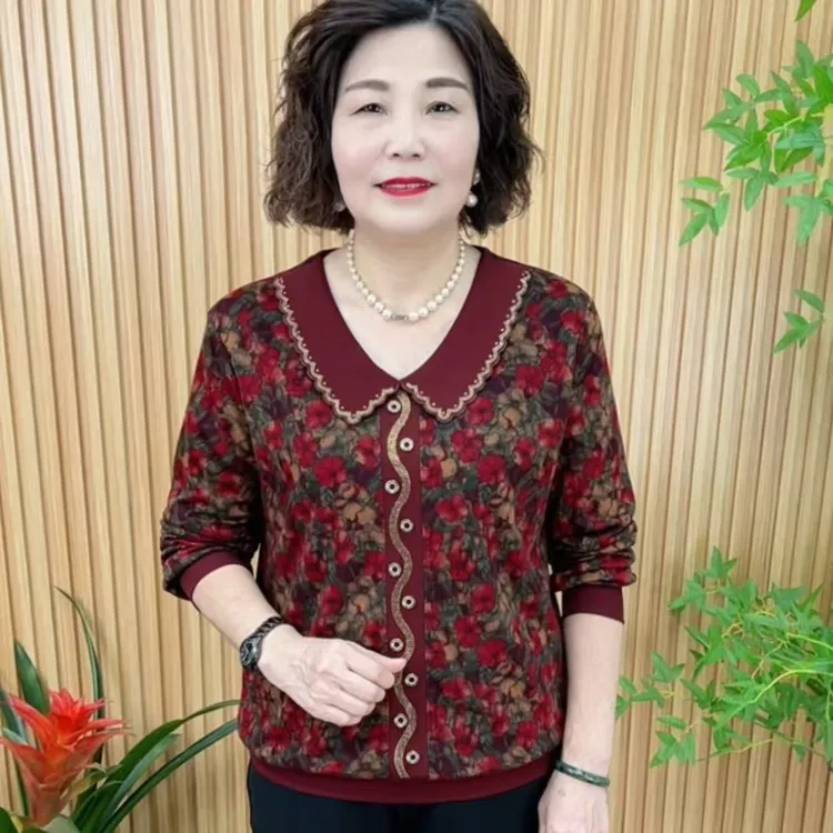 肌理娃娃领常规常规款中老年女装网红春季妈妈装百搭V9976