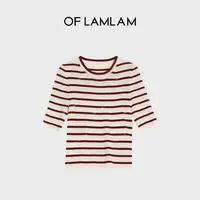 “中古序曲”100%绵羊毛圆领撞色拼接条纹针织T恤 OFLAMLAM MM094G