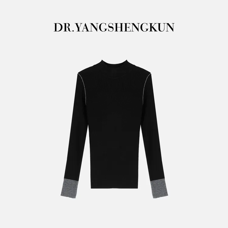 杨圣坤2025冬季新品绵羊毛混纺撞色立领百搭套头针织衫ES25102511