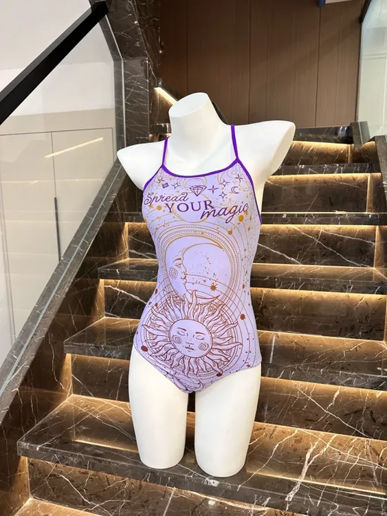 【紫色星芒】专业竞速低开叉三角竞游泳衣
