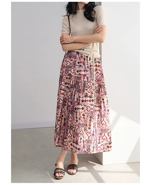 波西米亚风2025早秋款时尚潮流百搭减龄显瘦高腰A字长款中长裙