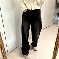 ananstudio黑色磨白牛仔裤（内里绒毛）