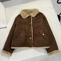 YW&XIE<6816>翻领冬季纯色短外套翻领外套休闲拼接