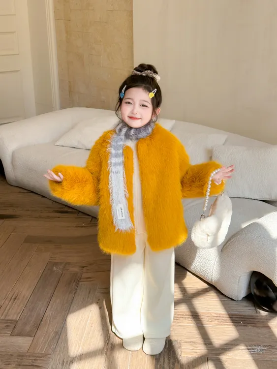 儿童冬季2025新款女童洋气毛绒外套宝宝加绒加厚男童保暖毛毛棉衣