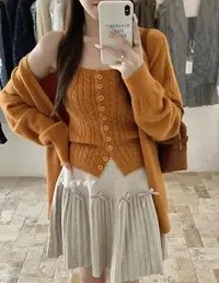 秋季新款女慵懒风麻花针织背心宽松气质简约纯色开衫外套两件套装
