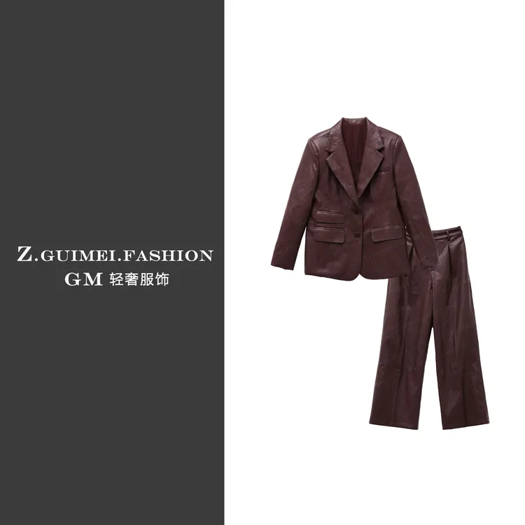 【肆姐高定】设计师款美拉德时尚帅气皮衣套装XY3283