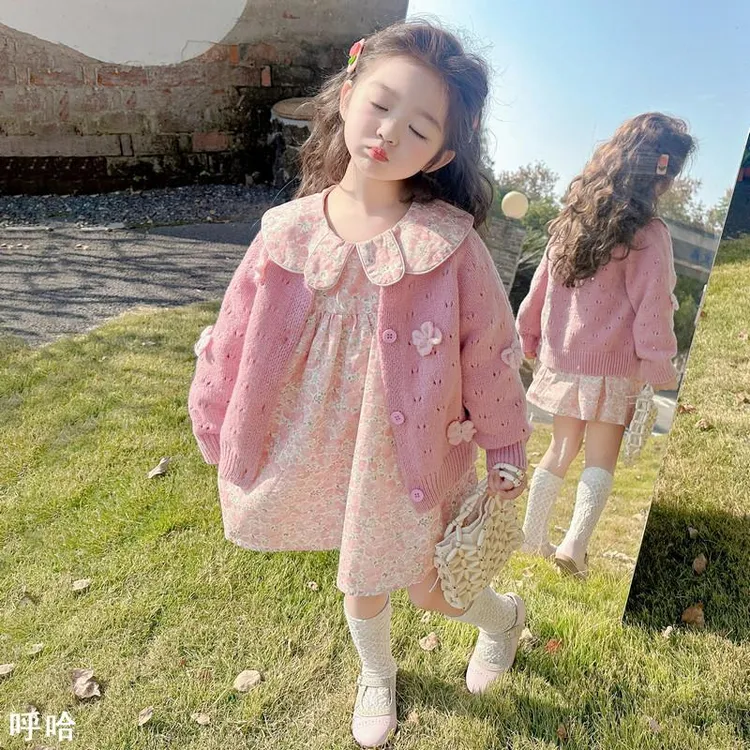 女童春季碎花裙子套装春秋款2025新款夏季女孩宝宝春装连衣裙可爱