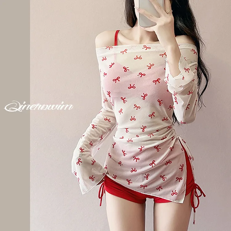 （比基尼）三件套新款泳装女少女感纯欲风泳衣女结长袖