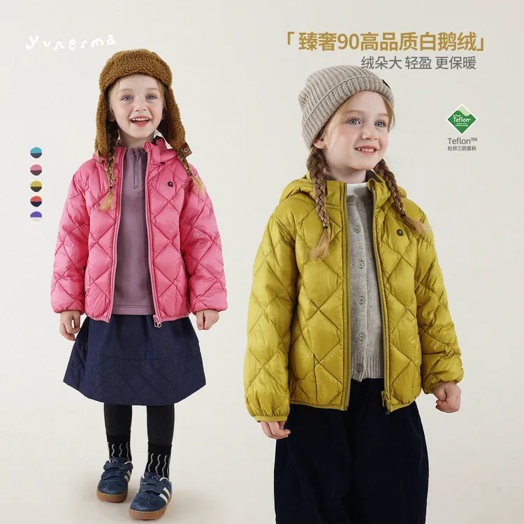 允儿妈女童杜邦三防90白鹅绒连帽羽绒服宝宝冬季户外短款山系外套