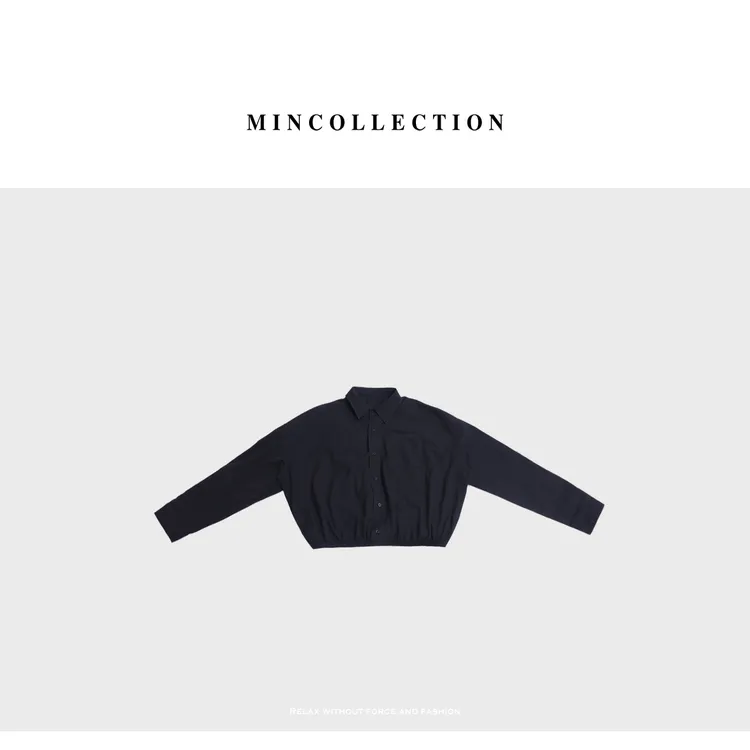 DE Mincollection收腰衬衫/纯色简约弹力收腰斜纹翻领衬衫40423