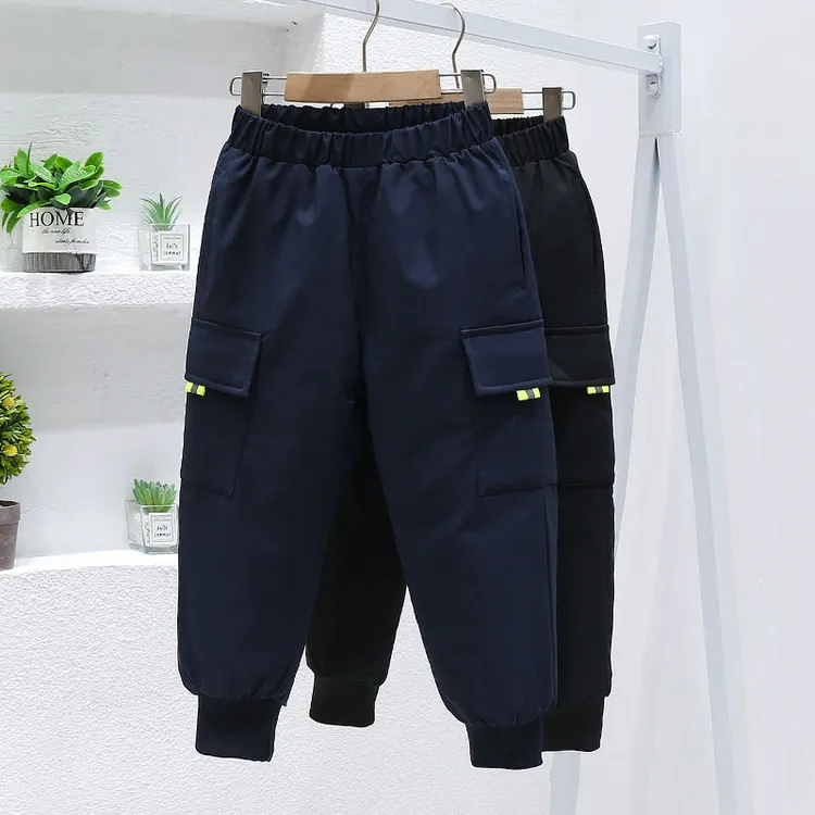 国标放心绒冬季儿童羽绒裤加厚男工装裤中大童女童户外运动外穿裤