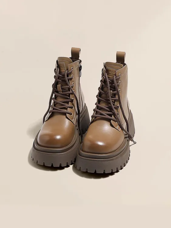 6CM厚底皮面防水马丁靴女2025新款英伦风单靴秋冬短靴爆款雪地靴