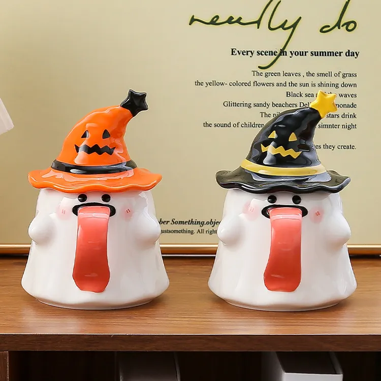 爆款带盖陶瓷水杯生日礼物稀奇古怪马克杯带高脚杯陶瓷杯牛奶杯子