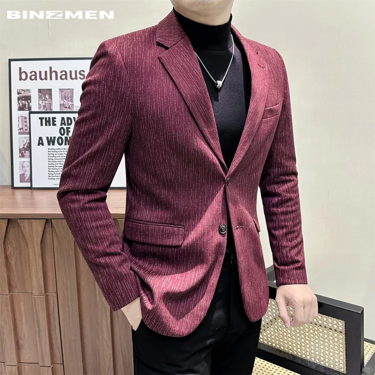 安可拉红流星纹西装男款外套秋冬季高级感轻奢痞帅男士休闲小西服