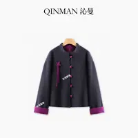 沁曼2C-829【国色天香】双面羊毛大衣短款国风女立领新中式羊毛外套