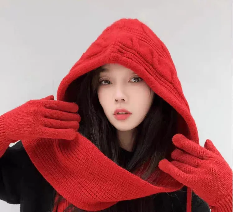 5针三股新款巴拉克拉法帽围脖一体针织帽韩版百搭防寒羊绒帽子