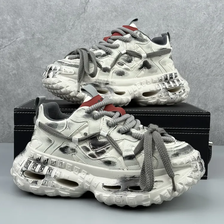 厚底增高老爹鞋男2025冬季新款擦色涂鸦脏脏鞋时尚休闲鞋百搭男鞋