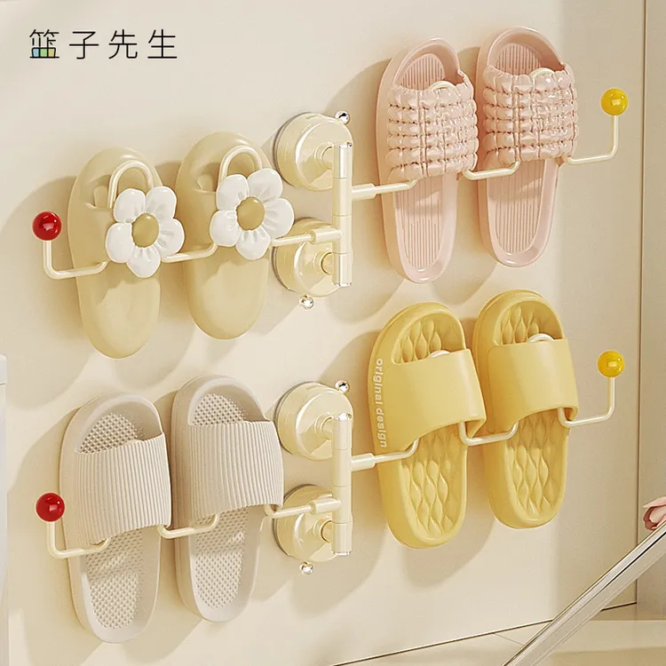 吸盘拖鞋挂架浴室免打孔旋转晾晒鞋子收纳架壁挂式卫生间沥水鞋架