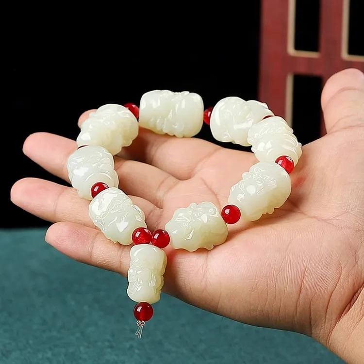 新疆和田玉十八罗汉手链男款白玉双面罗汉头佛头手串天然玉石手持
