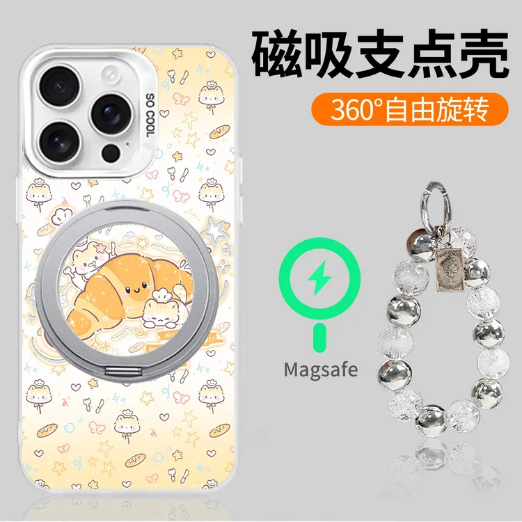 面点小猫适用苹果16Pro华为mate60小米0PP0二合一旋转支架手机壳