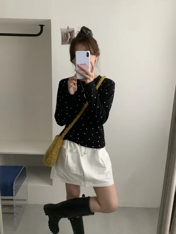 波点印花长袖2025秋季新款圆领时尚气质修身显瘦慵懒风百搭上衣女