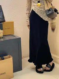 【钰姐精选】芊3698-高腰百搭减龄木耳边显瘦半身裙开叉荷叶边复古
