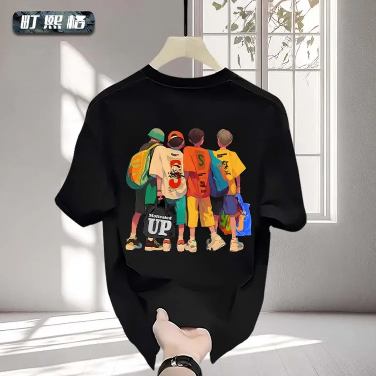 町熙格夏季新款个性设计感百搭男士宽松圆领上衣T恤衫ins纯棉短袖