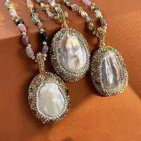 铜合金合成锆石项链 重工项链女小众设计复古长款夸张毛衣链