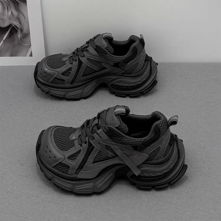 欧洲站真皮老爹鞋秋冬加绒百搭小众鞋子厚底增高休闲鞋运动跑步鞋