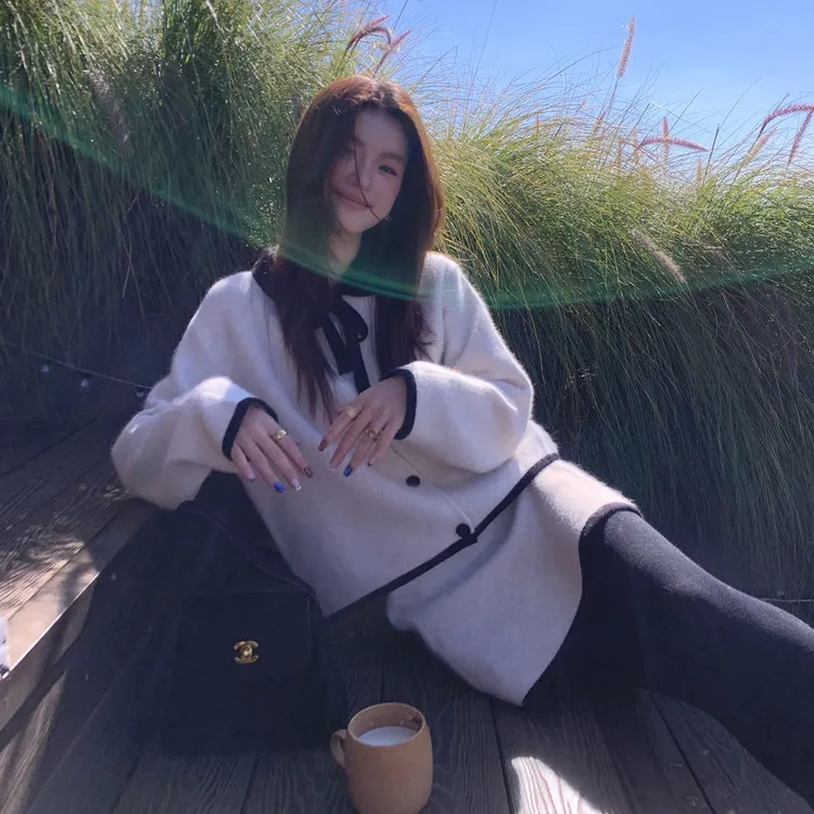 【清晨绒雪】矜贵兔毛混纺丰盈高织千金感撞色套装