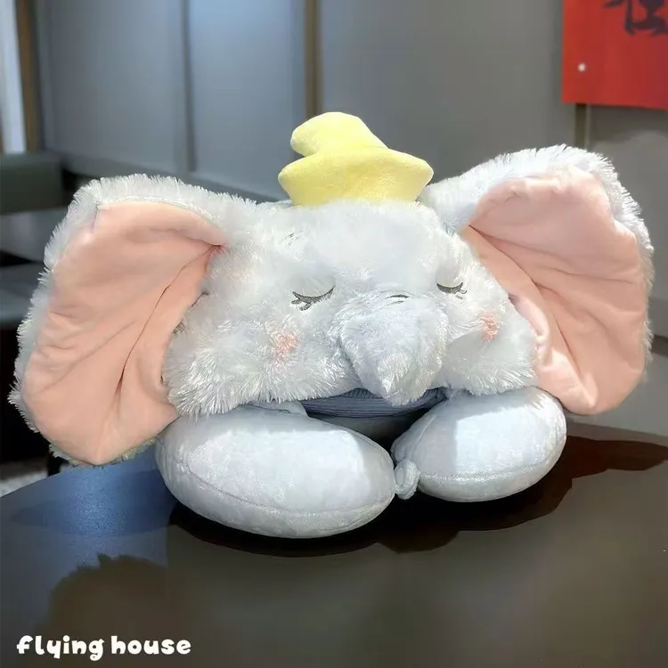 可爱ins小飞象美乐蒂卡通连帽U型护颈枕旅行飞机枕颈毛绒多巴胺帽