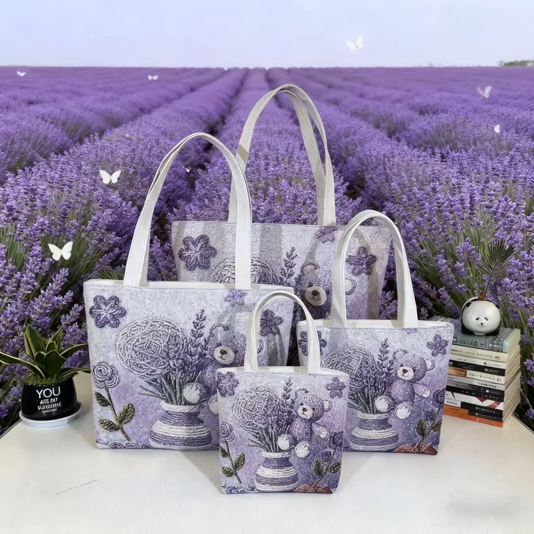 【新款】薰衣草小熊单肩款刺绣针织刺绣手拎包休闲风复古风手提包