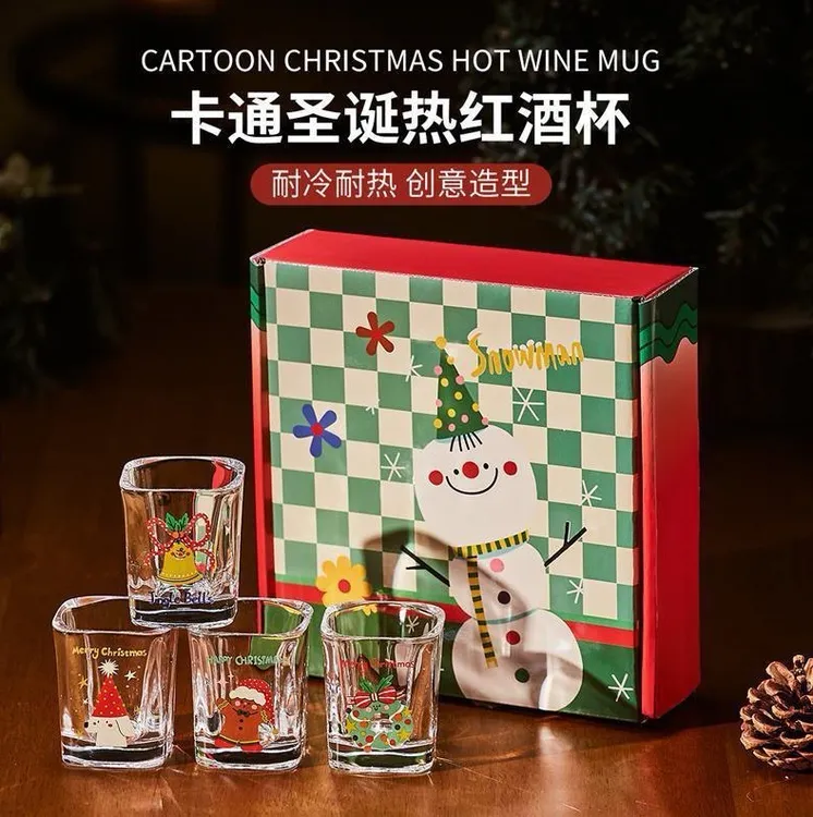 圣诞新款卡通送礼耐热玻璃杯高颜值水杯家用咖啡杯烧酒杯套装