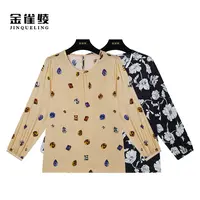 【金雀绫】桑蚕丝秋季新款显瘦时尚圆领印花上衣B23106