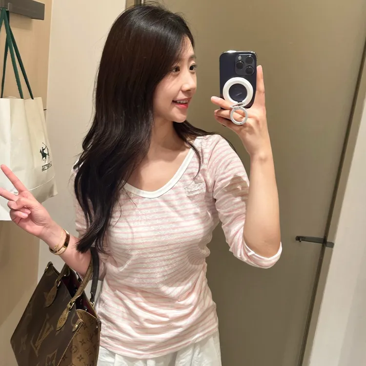 韩系复古微透长袖t恤女早秋修身设计条纹百搭松弛感休闲慵懒上衣
